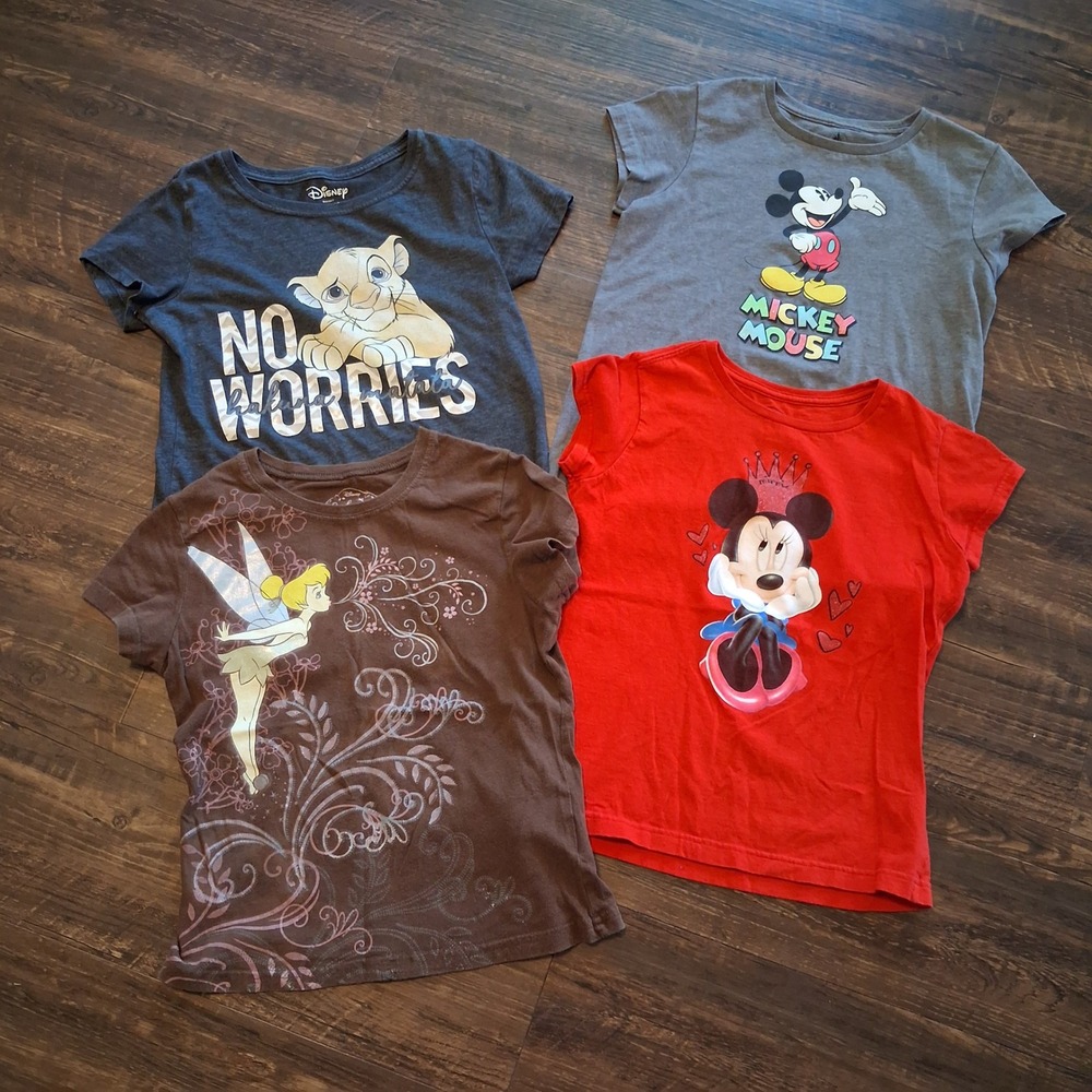 Disney Graphic T-Shirt Bundle Girls L Multi Simba Mickey Minnie Tinkerbell Fun